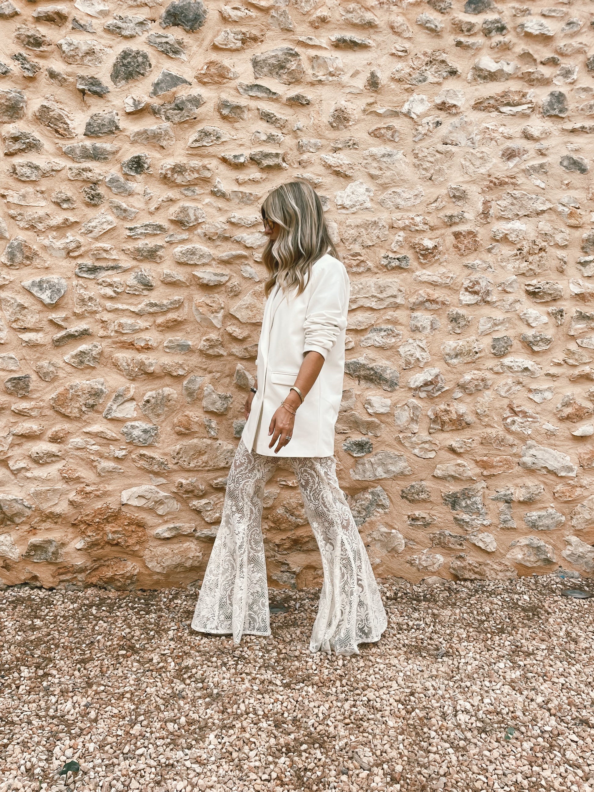 cream lace suit, made in Ibiza by Bohemian Bond