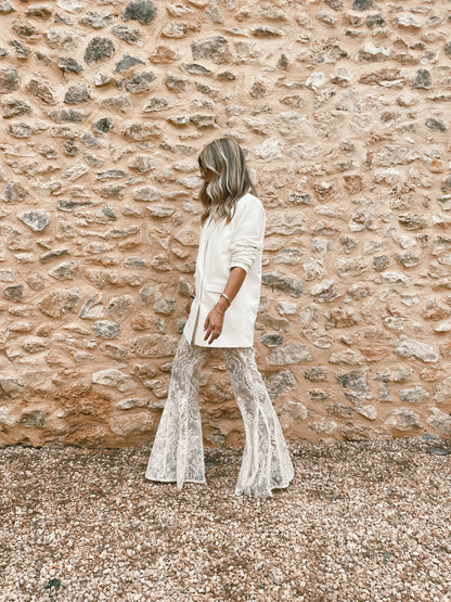 cream lace suit, made in Ibiza by Bohemian Bond